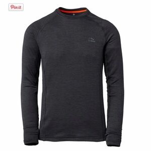LL Bean Large Base Layer Crew Neck Shirt Mens Black Grid Fleece Outdoors Hiking